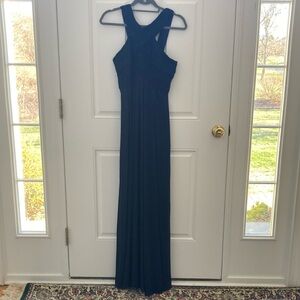 Bill Levkoff Blue Halter Sheath Maxi Dress